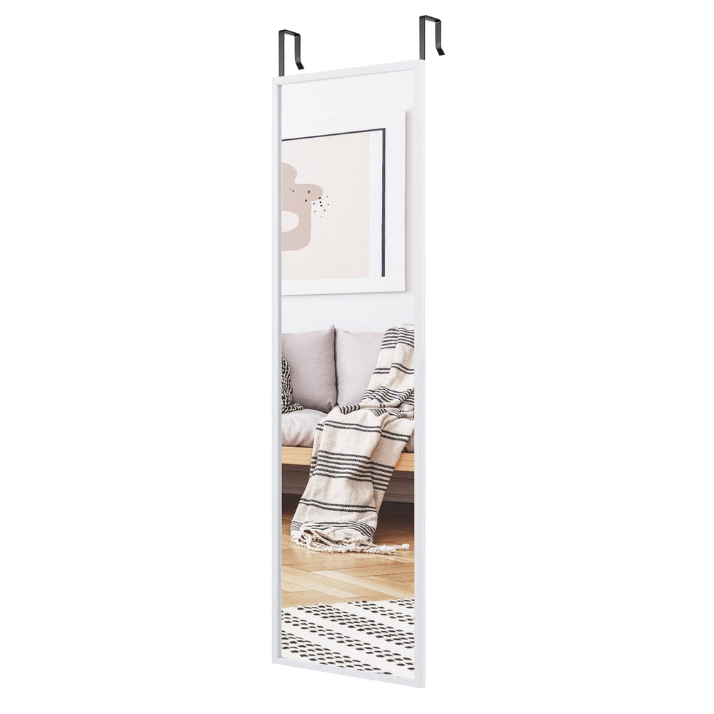 Full Length Wall-Mounted Mirror with Height Adjusting Hooks-White