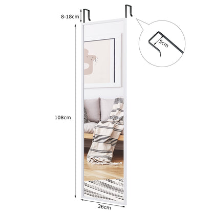 Full Length Wall-Mounted Mirror with Height Adjusting Hooks-White
