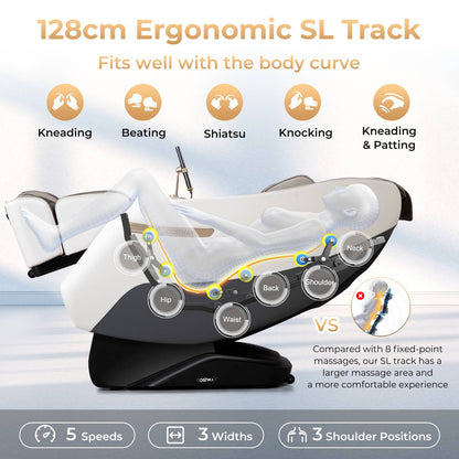 Zero Gravity SL Track Shiatsu Massage Recliner Chair with Waist Heating-White