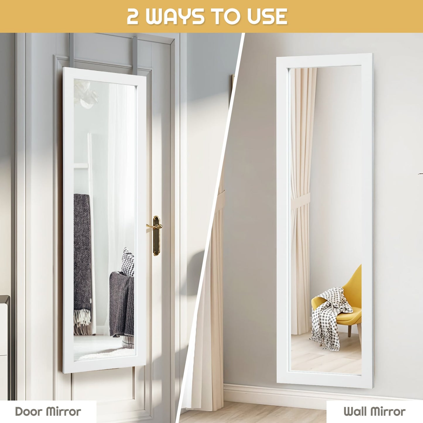 Full Body Mirror Wall Mounted Dressing Mirror for Bedroom-White