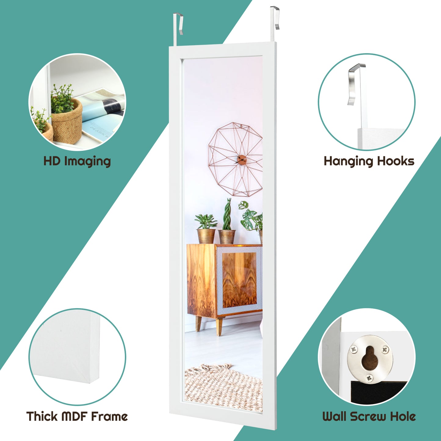 Full Body Mirror Wall Mounted Dressing Mirror for Bedroom-White