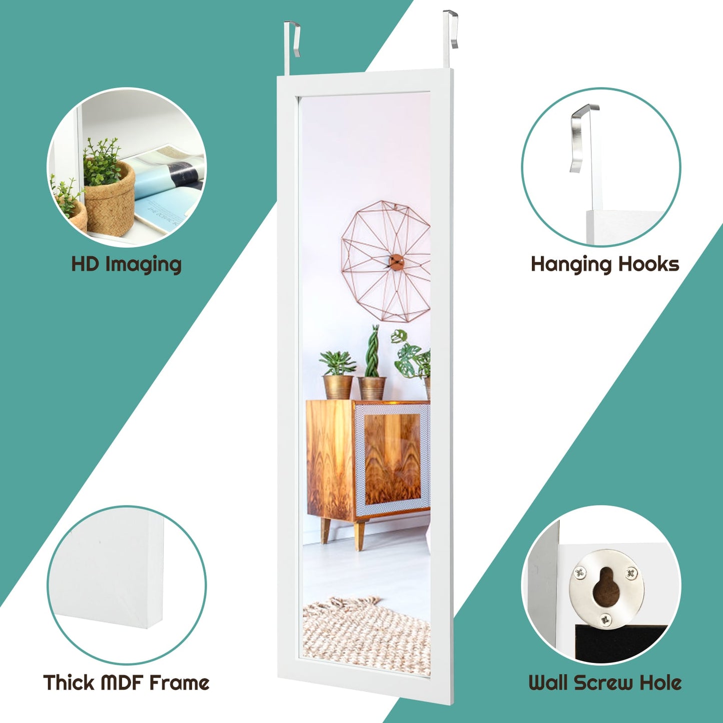 Full Body Mirror Wall Mounted Dressing Mirror for Bedroom-White