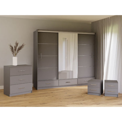 Warrington Bedroom Set Large 250cm Wardrobe, Bedside and Chest - Grey