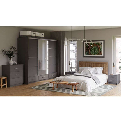 Warrington Bedroom Set Large 250cm Wardrobe, Bedside and Chest - Black