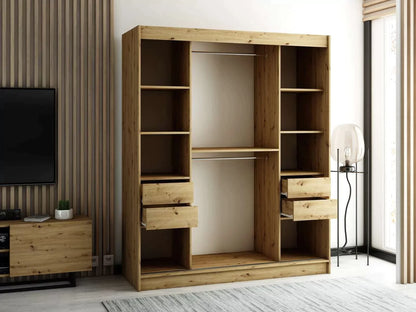 Gloucester II 180cm Sliding Door Wardrobe with Mirror - Artisan Oak, White, Black