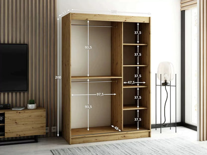 Gloucester II 150cm Sliding Door Wardrobe with Mirror - Black, Artisan Oak, White