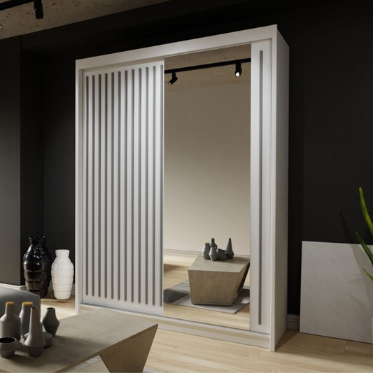 Zeus Sliding Door Wardrobe Available in Oak,Grey,White or Black 150 cm