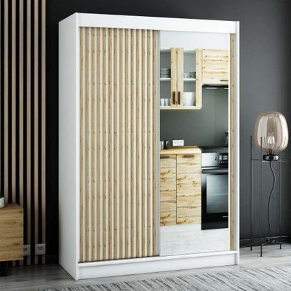 Gloucester II 150cm Sliding Door Wardrobe with Mirror - Black, Artisan Oak, White