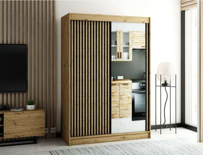 Gloucester II 150cm Sliding Door Wardrobe with Mirror - Artisan Oak, Black, White