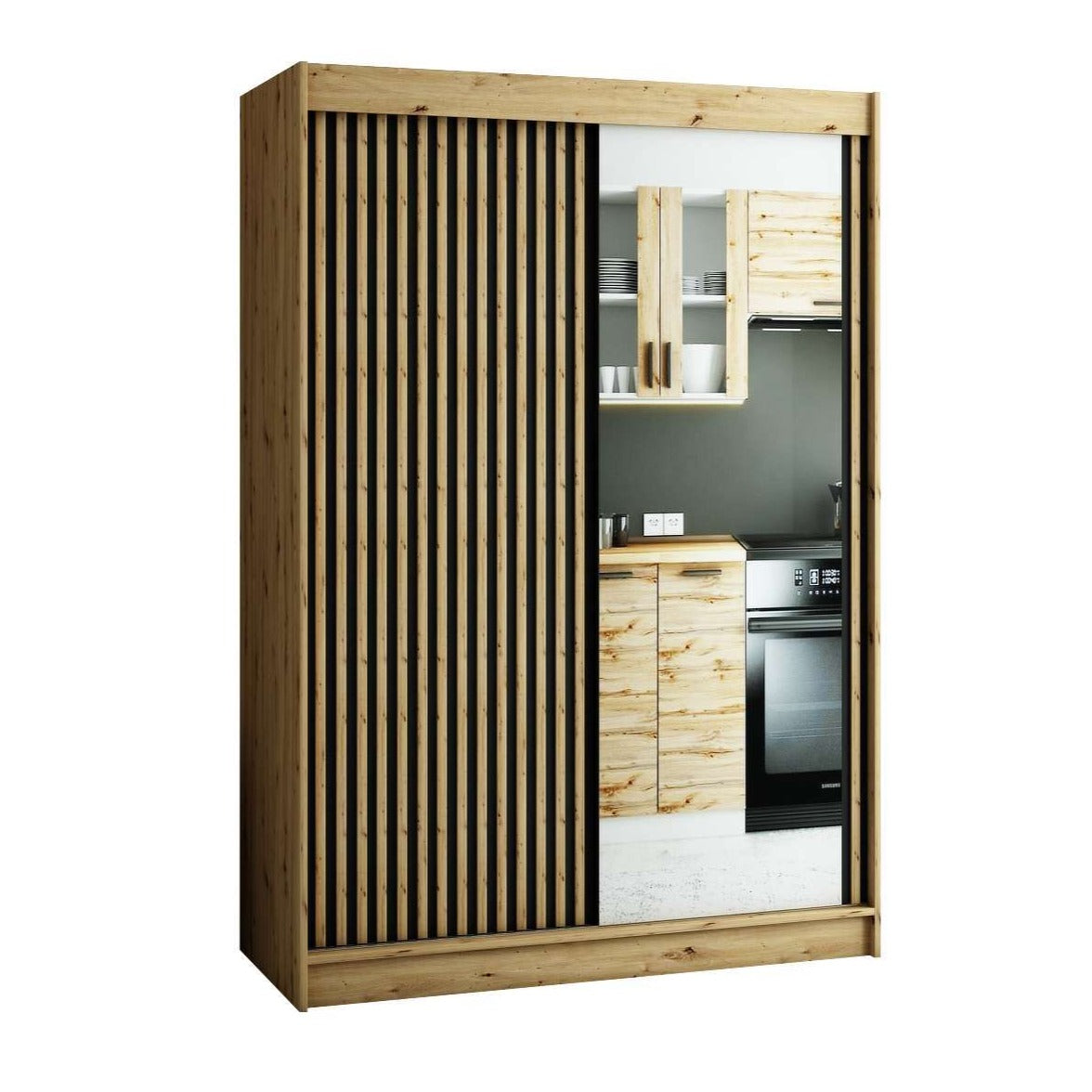 Gloucester II 150cm Sliding Door Wardrobe with Mirror - White, Black, Artisan Oak