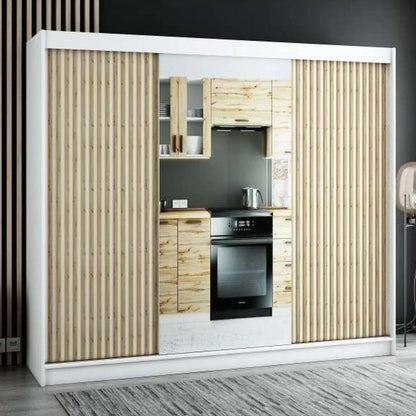 Gloucester II 250cm Sliding Door Wardrobe with Mirror - Artisan Oak, Black, White