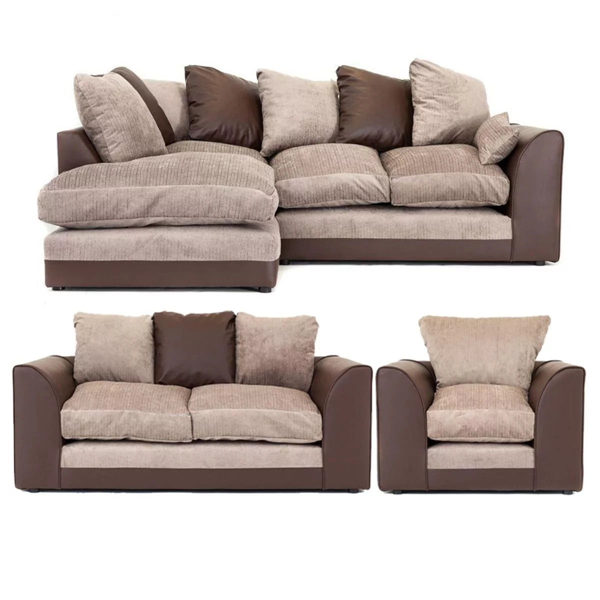 Dylan Chenille Fabric Corner Sofa in Brown and Beige