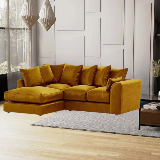 Blake Mustard Plush Velvet Corner Sofa - Left and Right Arm