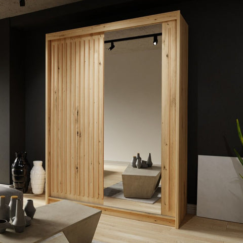 Zeus Sliding Door Wardrobe Available in Oak,Grey,White or Black 150 cm