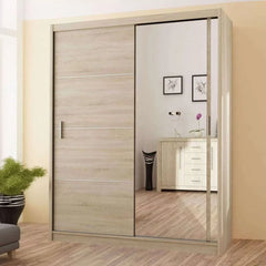 Broadland Sliding Door 150cm Wardrobe with Mirror - Sonoma, Black, White