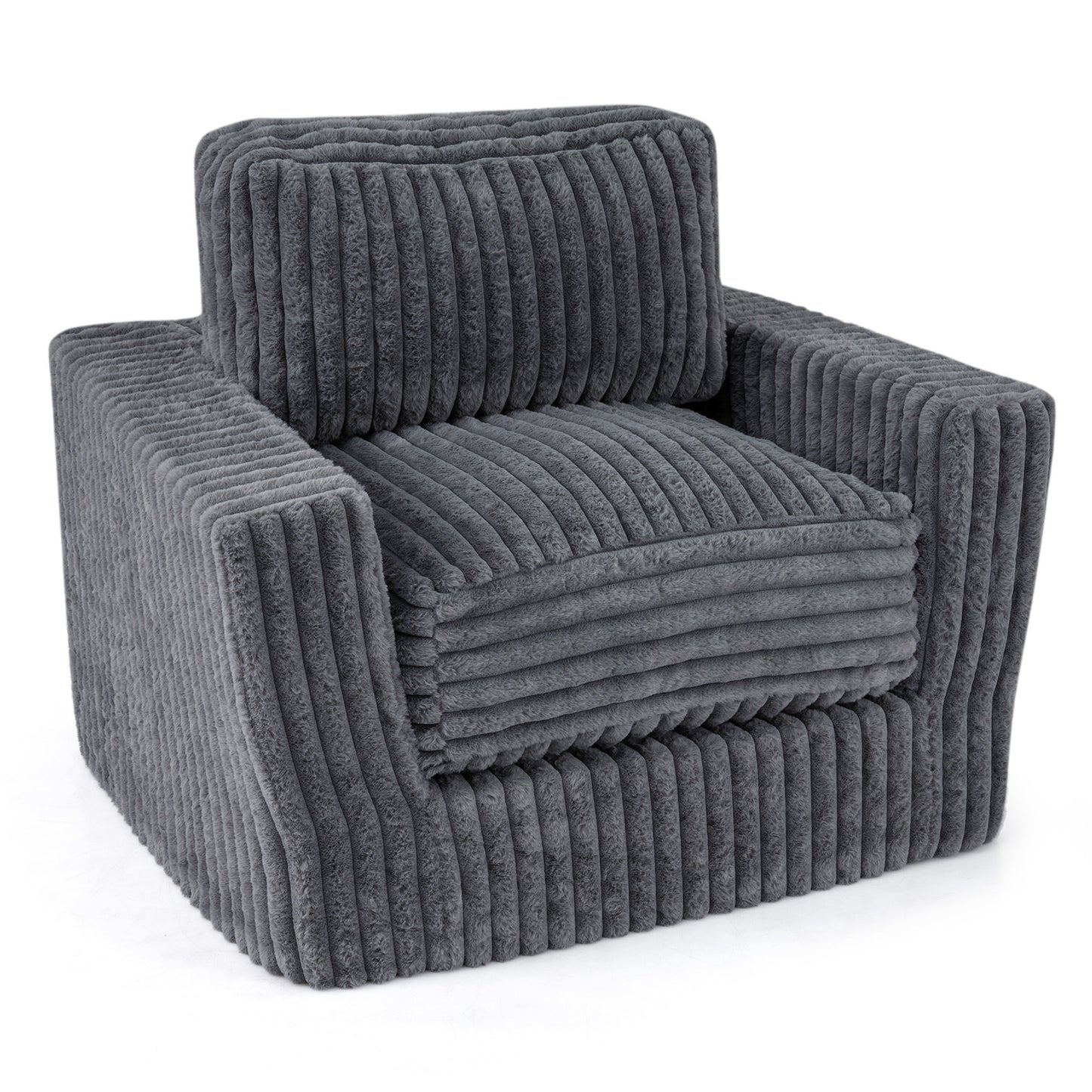 Furry Boneless Couch for Small Spaces with Removable Cover and Pillow-Grey