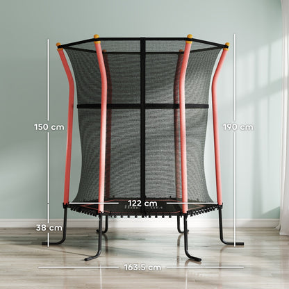 HOMCOM Kids Trampoline Mini Bouncer with Enclosure Safety Net For Ages 3-10 Years - Red