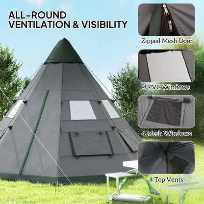 Outsunny 6 Men Tipi Tent with Carry Bag - Grey