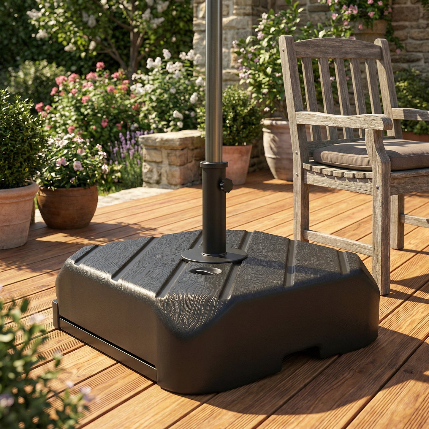 Outsunny Garden Parasol Base with Wheels, Telescopic Handle, 72 kg /45 kg Fillable Sun Umbrella Base Parasol Stand, Black