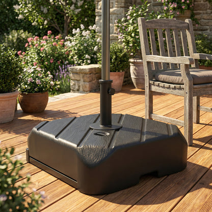 Outsunny Garden Parasol Base with Wheels, Telescopic Handle, 72 kg /45 kg Fillable Sun Umbrella Base Parasol Stand, Black
