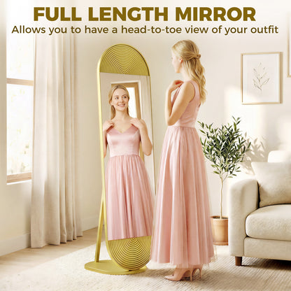 HOMCOM 50 x 161 cm Wavy Full Length Mirror, Free Standing Mirror with Metal Frame and Solid Base, Gold Tone