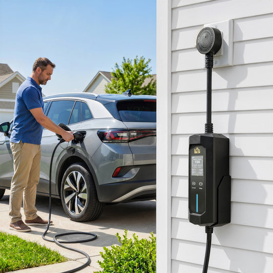 HOMCOM EV Charger Type 2 to 3 Pin Plug, 10 m, 2.8 kW, 6-13 A, Electric Car Charger Type 2 Charging Cable w/ 1-12 h Time Delay