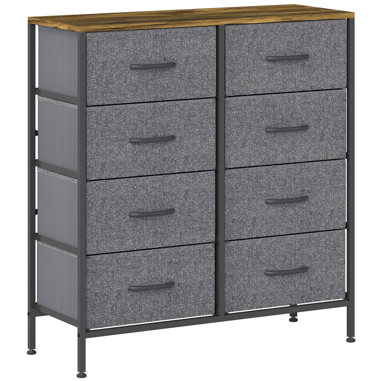 HOMCOM Fabric Chest of Drawers, Industrial Bedroom Dresser with 8 Fabric Drawers, Steel Frame and Wooden Top for Nursery, Living Room, Hallway, Rustic Brown and Grey