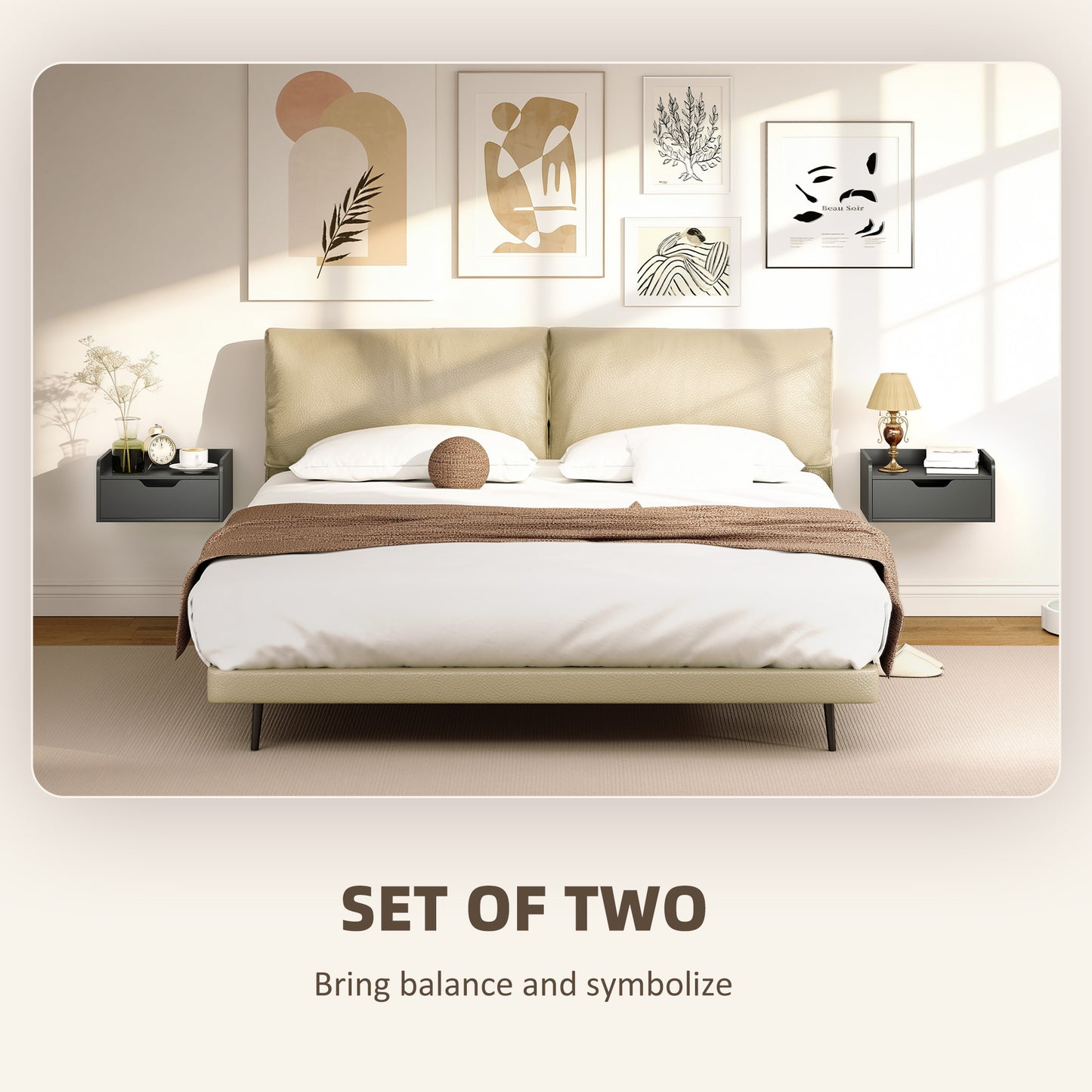 HOMCOM Floating Nightstands Set of 2, Wall Mounted Bedside Table with Drawer for Bedroom, Black