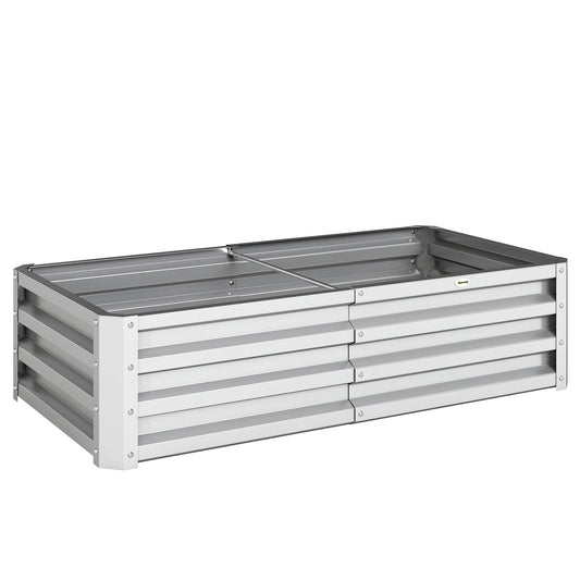 Outsunny Raised Beds for Garden, Galvanized Outdoor Planters, for Herbs and Vegetables, Use for Patio, Backyard, Balcony, Silver