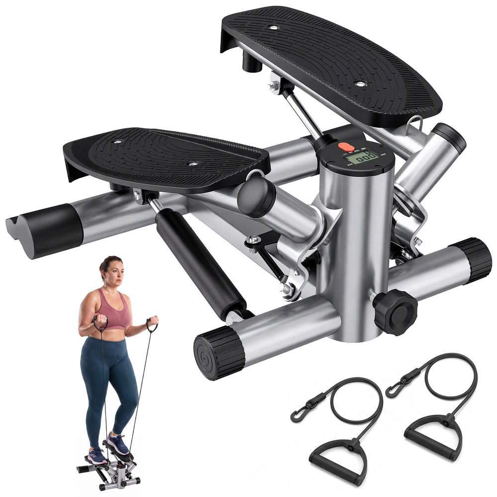 HOMCOM Mini Stepper Step Machine with Resistance Bands for Leg Arm Full Body Training Fitness Stair Stepper