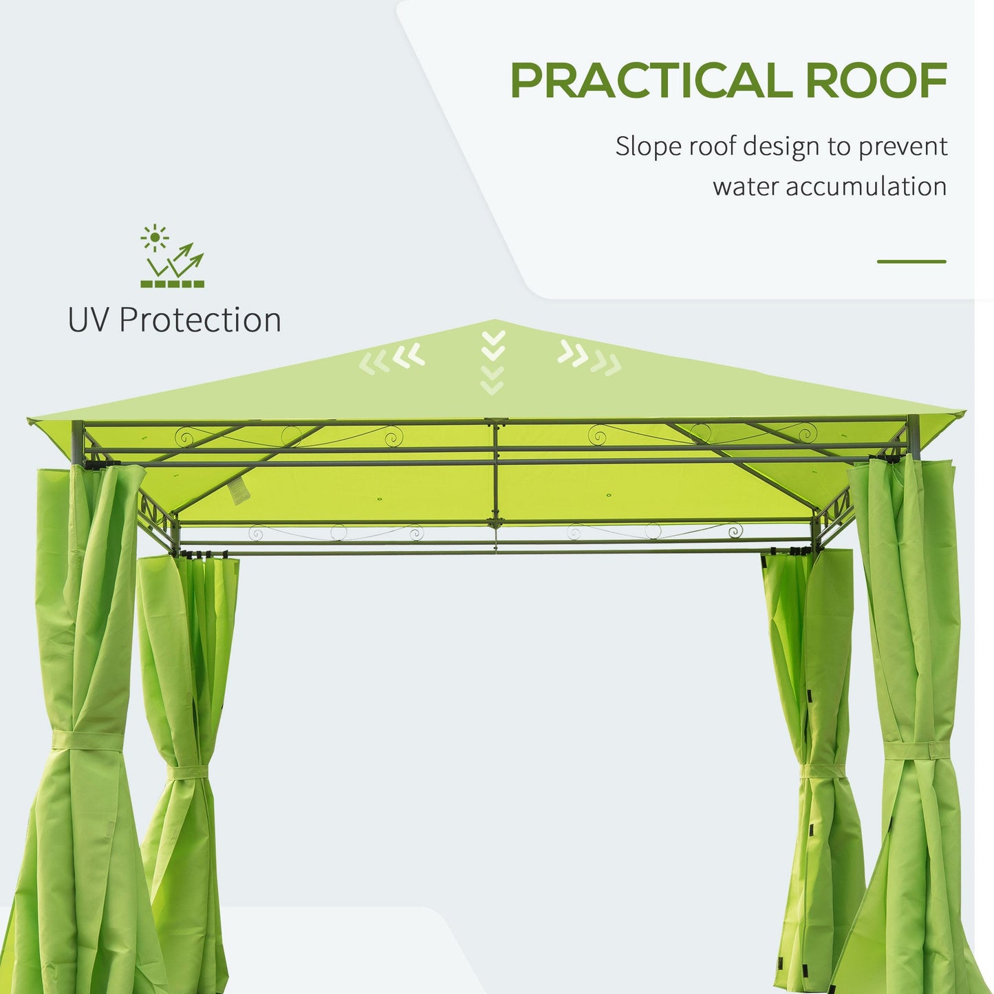 Outsunny√Ç 3√Ç x√Ç 3(m) Garden Gazebo, Outdoor Gazebo Canopy Shelter with Curtains and Steel Frame for Lawn, Yard and Deck, Green