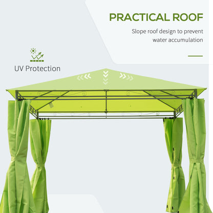 Outsunny√Ç 3√Ç x√Ç 3(m) Garden Gazebo, Outdoor Gazebo Canopy Shelter with Curtains and Steel Frame for Lawn, Yard and Deck, Green