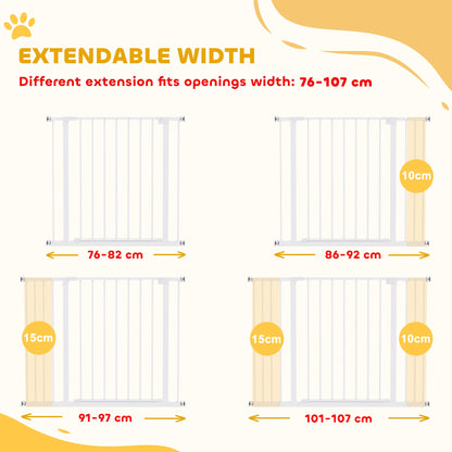 PawHut Dog Gate Pet Safety Gate Stair Barrier Pressure Fit Adjustable 76-82/86-97/101-107 cm, White
