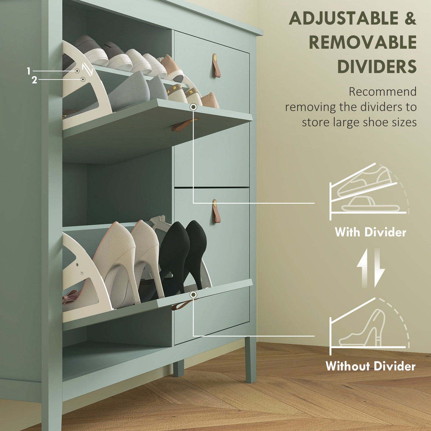 HOMCOM Modern Four-Drawer Shoe Cabinet - Green