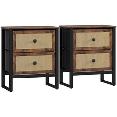 HOMCOM Industrial-Natural Bedside Table Set of 2 - Brown