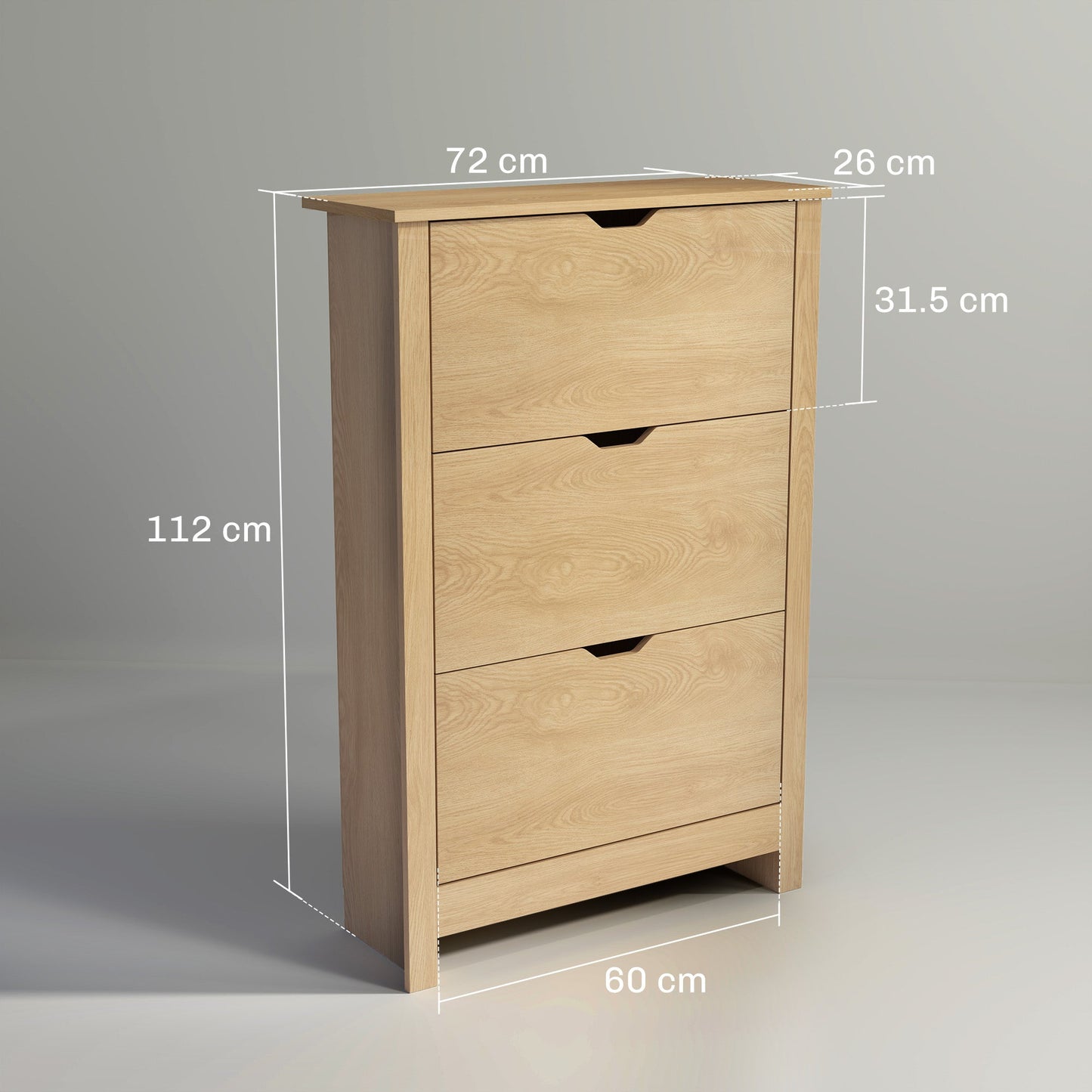 HOMCOM Slim Shoe Cabinet, Narrow Shoe Cupboard with 3 Drawers, Adjustable Shelves for 18 Pairs of Shoes, Natural Wood Finish
