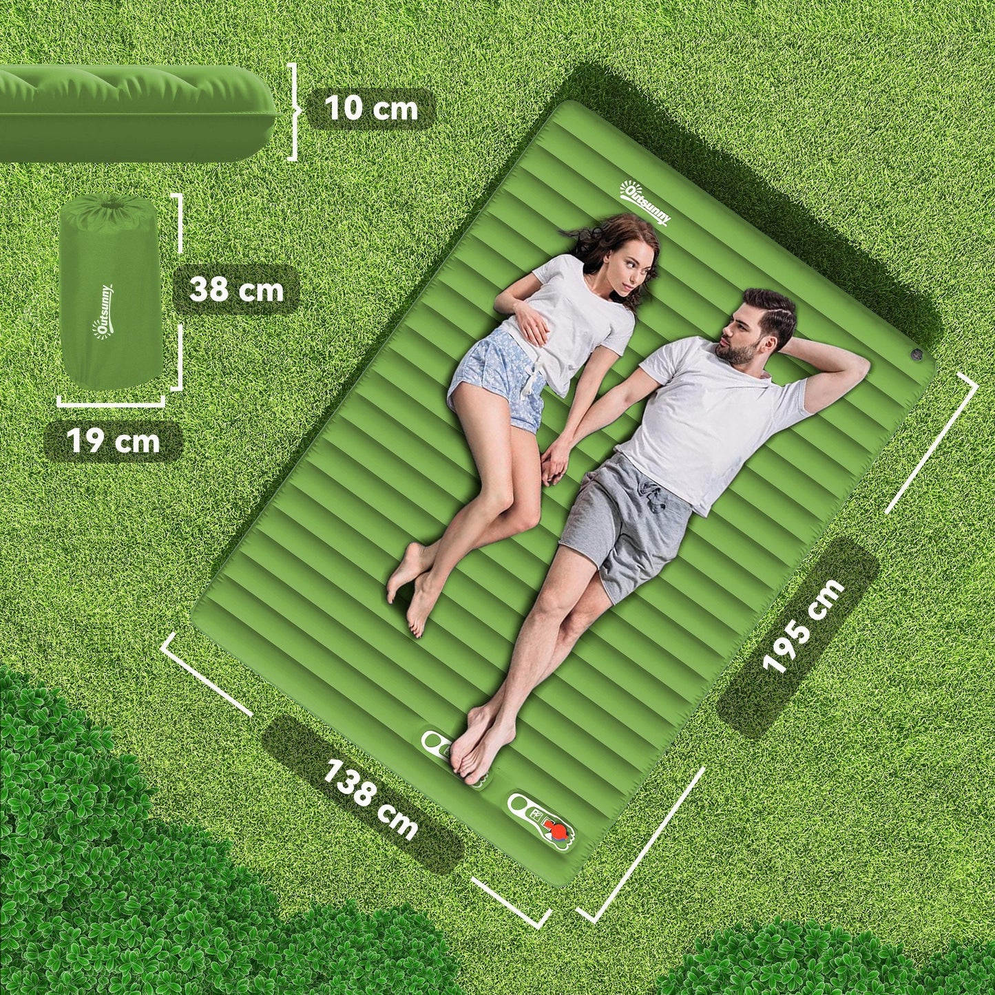 Outsunny 2 Person Camping Inflatable Mattress - Green