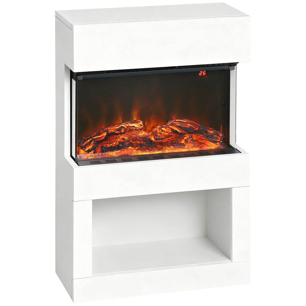 HOMCOM 19" Electric Fireplace with Surround, 3D Flame Effect, 6 Colours & 3 Brightness Levels, 1000W/2000W White Electric Fire and Mantel Reach up to 30ã¡ Space with Remote & Timer, 3 Sided View