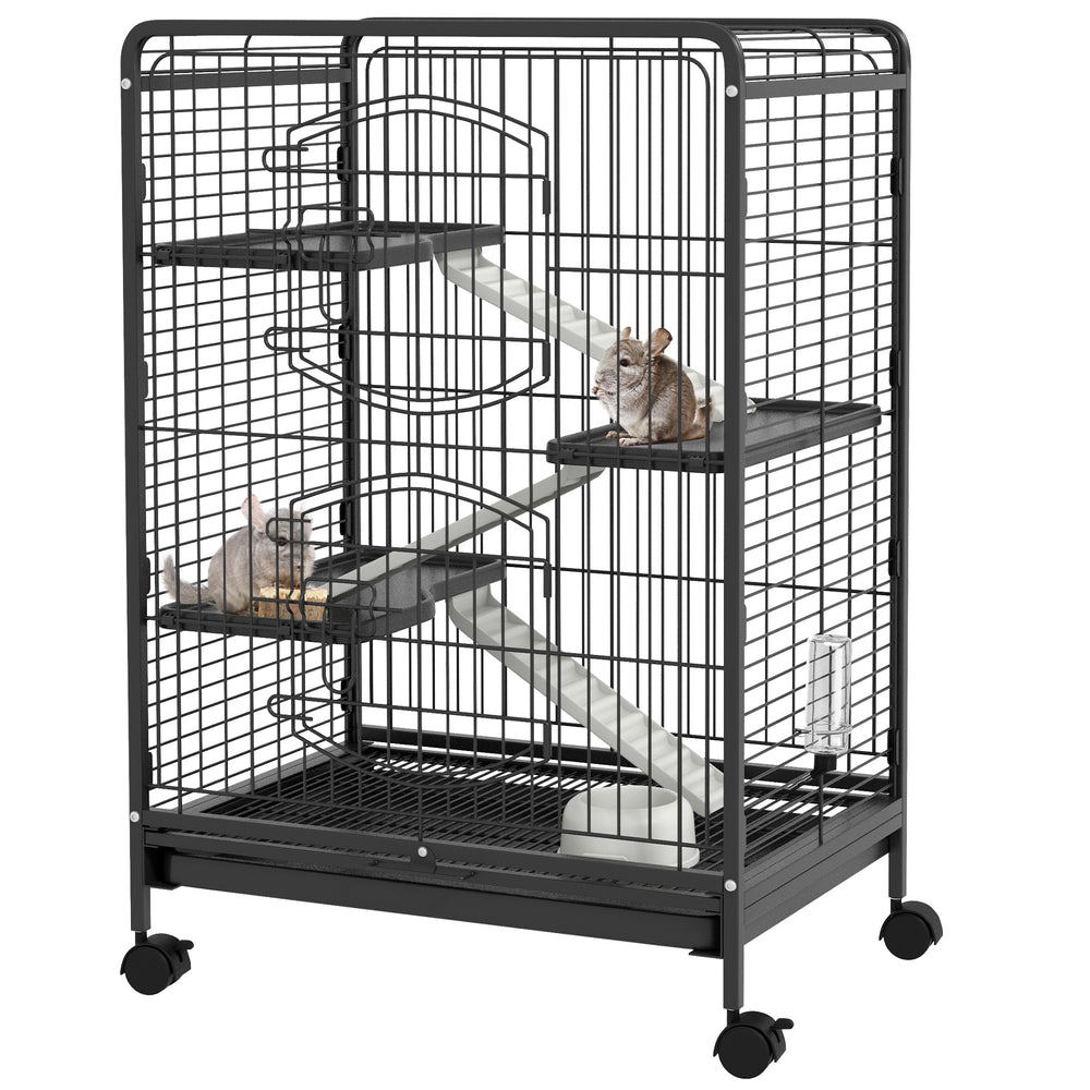 PawHut 4 Levels Removable Small Animal Cage, 95cm - Black