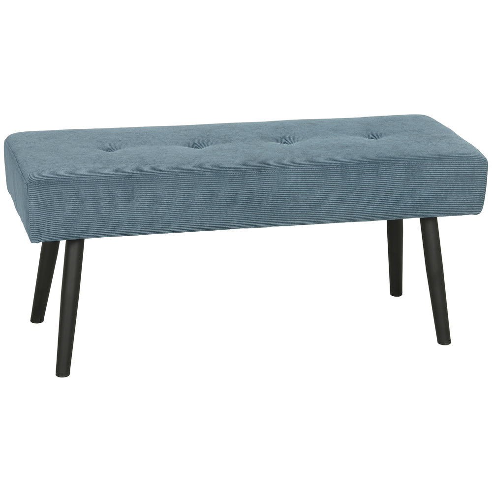 HOMCOM Upholstered Bedroom Entryway Bench, Modern Corduroy Tufted End of Bed Bench with Padded Seat and Steel Legs, Blue
