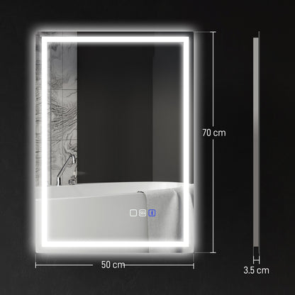 HOMCOM 70 x 50 cm Bluetooth Bathroom Mirror - Silver-Tone