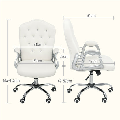 Vinsetto Velvet-Feel Work Chair, with Diamante Back - Cream