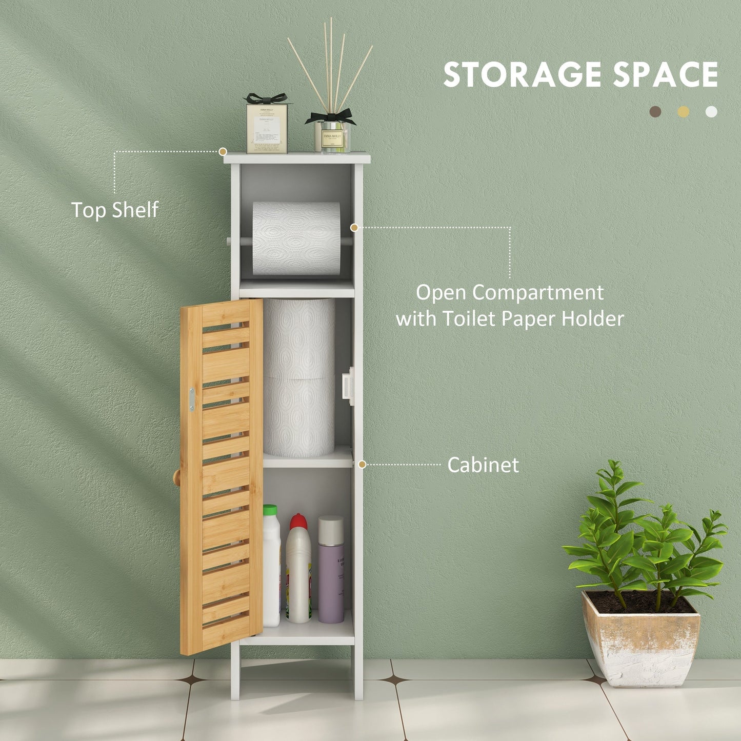 HOMCOM Bathroom Cabinet with Toilet Paper Holder - White