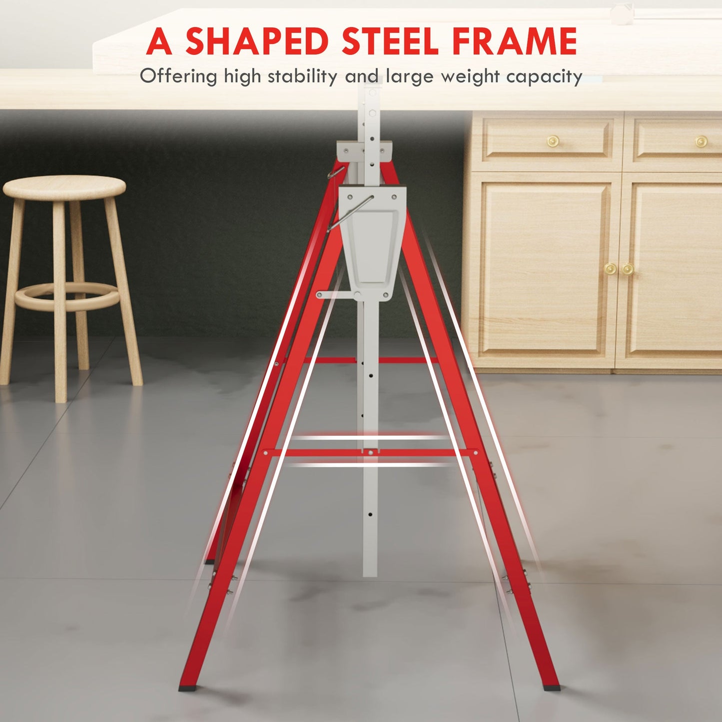 HOMCOM Set of 2 Adjustable Telescopic Builders Trestle, DIY Steel Work Bench Carpenter, Folding Saw Horse Tools Red