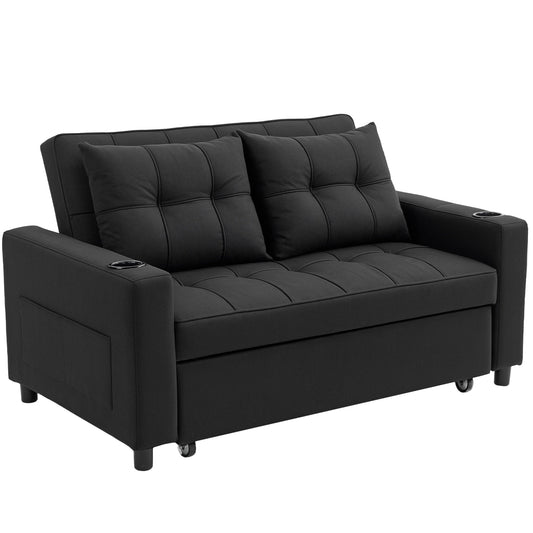 HOMCOM Two-Seater Pull-Out Sofa Bed - Black