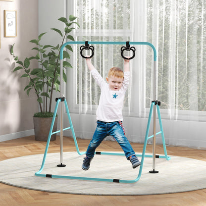 HOMCOM Adjustable Height, Foldable Kids Gymnastics Bar w/ Non-slip Rubber Floor Rings, for 3+ Years, Green