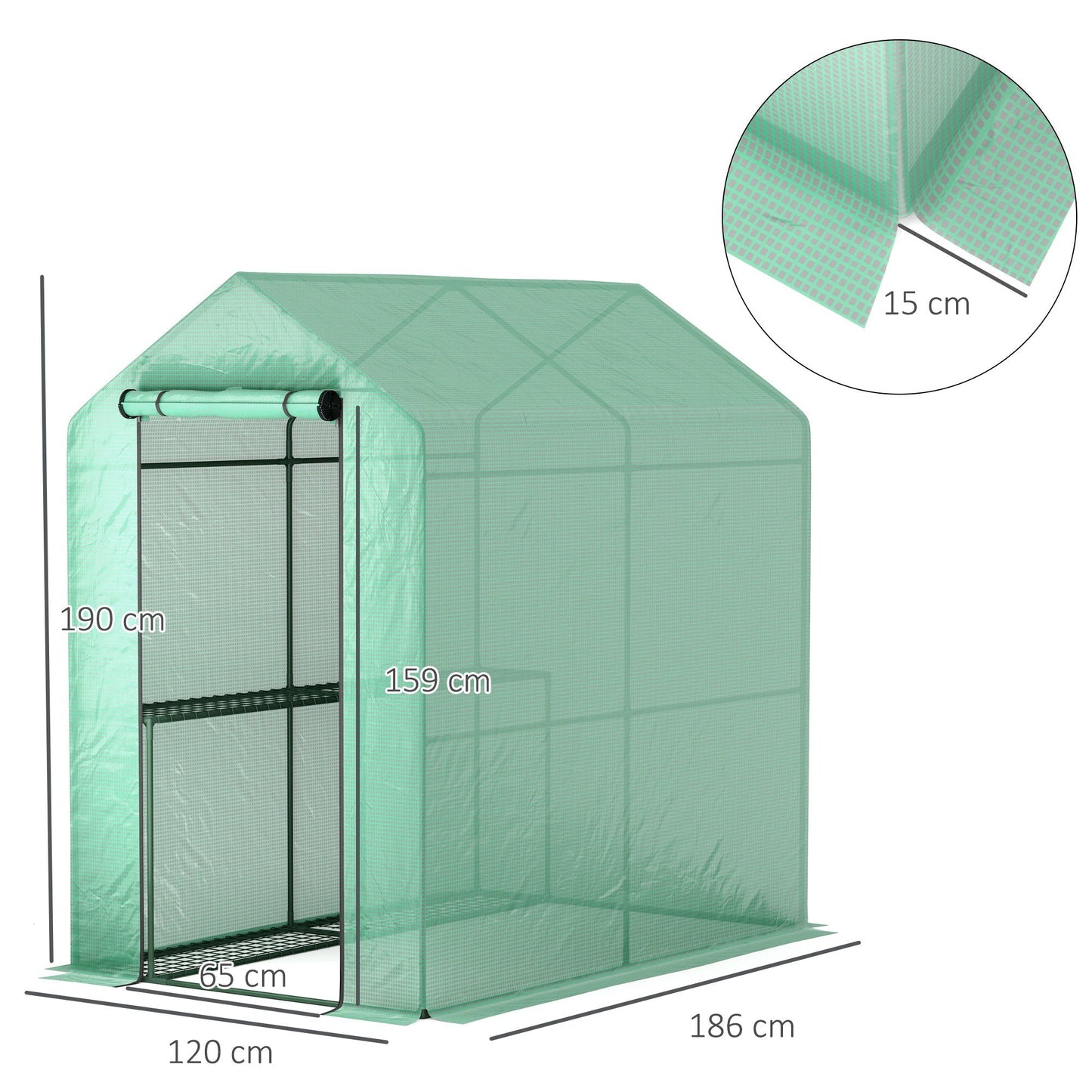 Outsunny 120 x 186cm Walk-In Greenhouse, with Shelves - Green