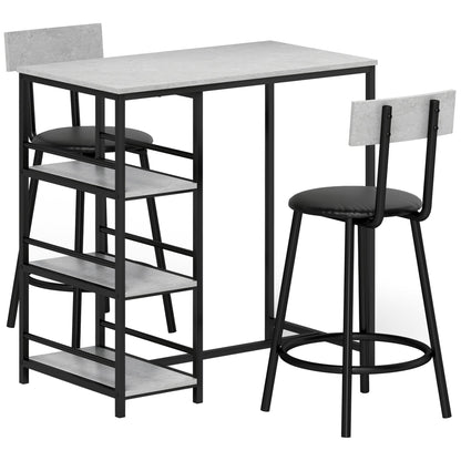 HOMCOM Three-Piece Kitchen Dining Set, with Shelves - Grey/Black