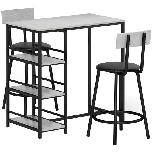 HOMCOM Three-Piece Kitchen Dining Set, with Shelves - Grey/Black
