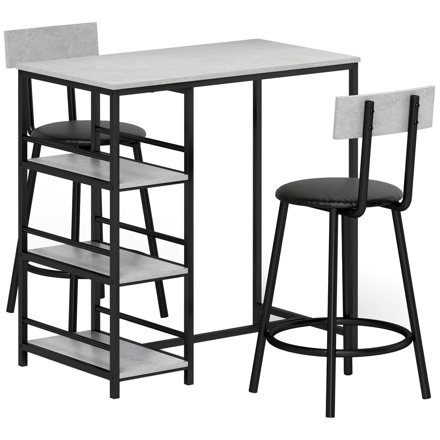 HOMCOM Three-Piece Kitchen Dining Set, with Shelves - Grey/Black